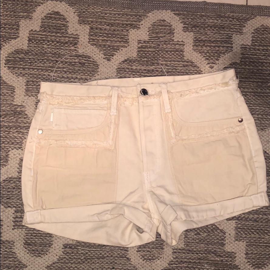 Helmut Lang Sz 28 High Waisted Beige Denim Shorts